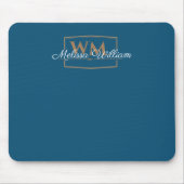 Blue White Gold Monogram Name Script Mousepad (Vorne)