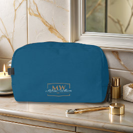 Blue White Gold Monogram Name Script Waschbeutel