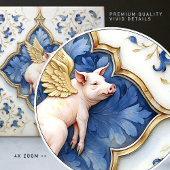 Blue White Gold Pig Mittelalterliche Skulptur Fliese