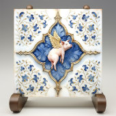 Blue White Gold Pig Mittelalterliche Skulptur Fliese