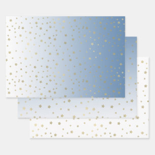 Blue White Gold Stars Geburtstag Geschenkpapier Set
