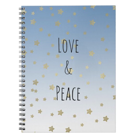 Blue White Gold Stars Liebe Peace Notizblock (Vorderseite)