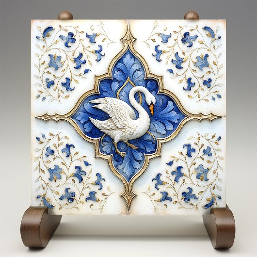 Blue White Gold Swan Mittelalterliche Skulptur Fliese
