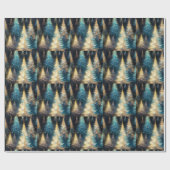 Blue White Gold Trees Moderne Weihnachten Geschenkpapier (Flach)