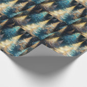Blue White Gold Trees Moderne Weihnachten Geschenkpapier (Ecke)