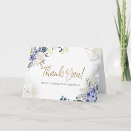 Blue White Gold Wassercolor Floral Vielen Dank Dankeskarte