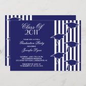 Blue & White Grad Hats Abschluss Einladung (Vorne/Hinten)