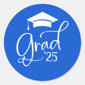 Blue White Grad Script 2025 Umschlag Aufkleber (Vorderseite)