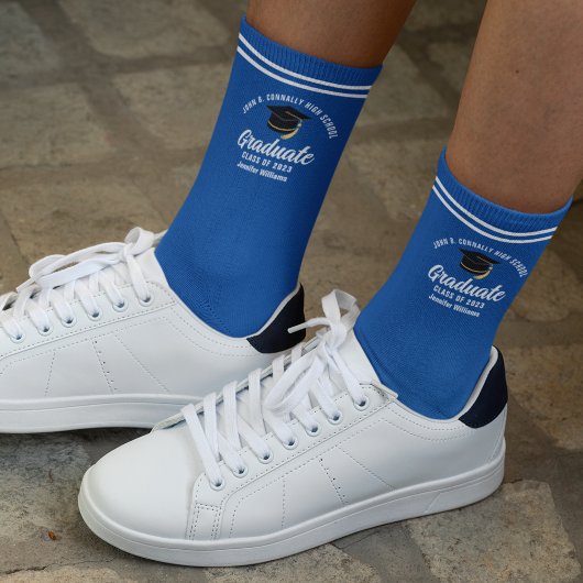 Blue White Graduate Personalisiert 2025 Abschluss Socken