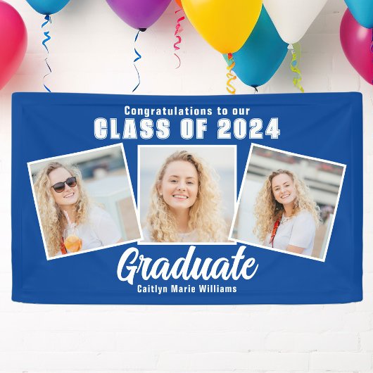 Blue White Graduation Party 3 Foto Collage Banner