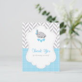 Blue, White, Gray Elephant Baby Dusche Danke Postkarte (Stehend Vorderseite)