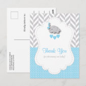 Blue, White, Gray Elephant Baby Dusche Danke Postkarte (Vorne/Hinten)