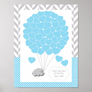 Blue, White Gray Elephant Baby Shower 2 - Gast Poster