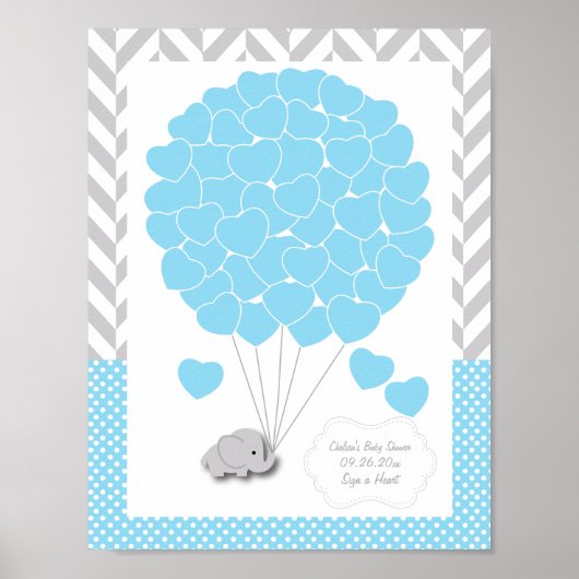 Blue, White Gray Elephant Baby Shower 2 - Gast Poster (Vorne)