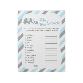Blue, White & Gray Elephant Baby Shower Word Game Notizblock