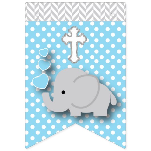 Blue, White Gray 🐘 Elephant Baby - Taufen Wimpelkette (Erste Fahne)