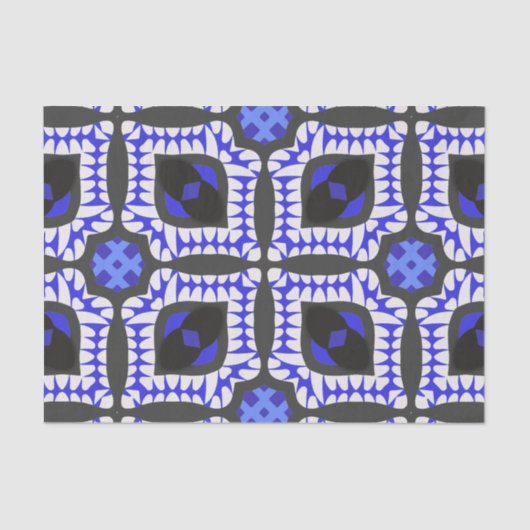 Blue White Gray Ethnic Boho African Tribal Muster Seidenpapier (Vorderseite)