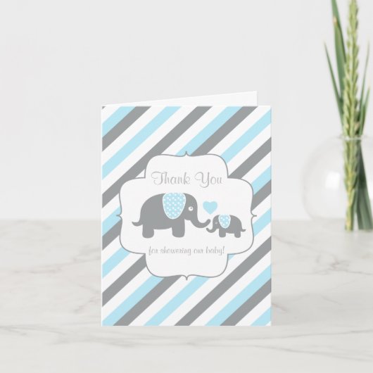 Blue, White Gray Stripe Elephant Vielen Dank Dankeskarte (Vorderseite)