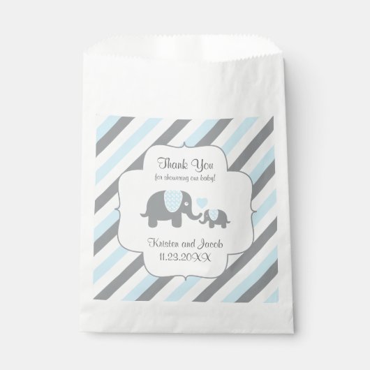 Blue, White Gray Stripe Elephant Vielen Dank Geschenktütchen (Vorderseite)
