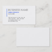 Blue & White Gray Stylish Manager Business Card Visitenkarte (Vorne/Hinten)
