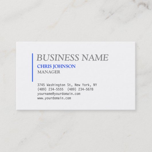 Blue & White Gray Stylish Manager Business Card Visitenkarte (Vorderseite)