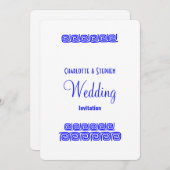 Blue White Greece Meander Key Personalisierte Hoch Einladung (Vorne/Hinten)