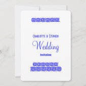 Blue White Greece Meander Key Personalisierte Hoch Einladung (Vorderseite)