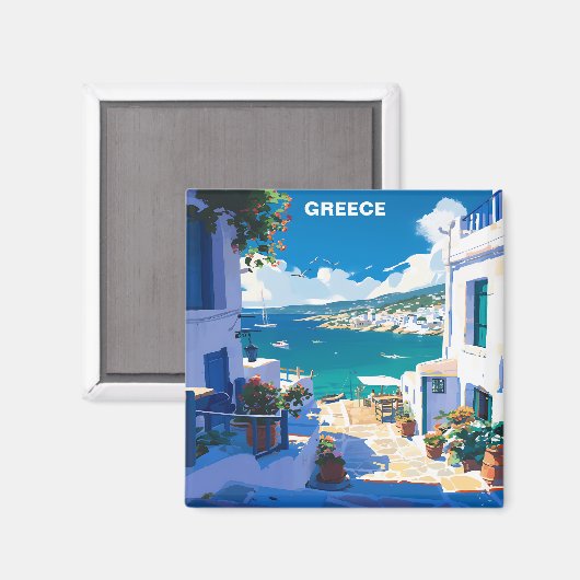 Blue White Greece Vintage Travel Magnet (Vorderseite/Rückseite)