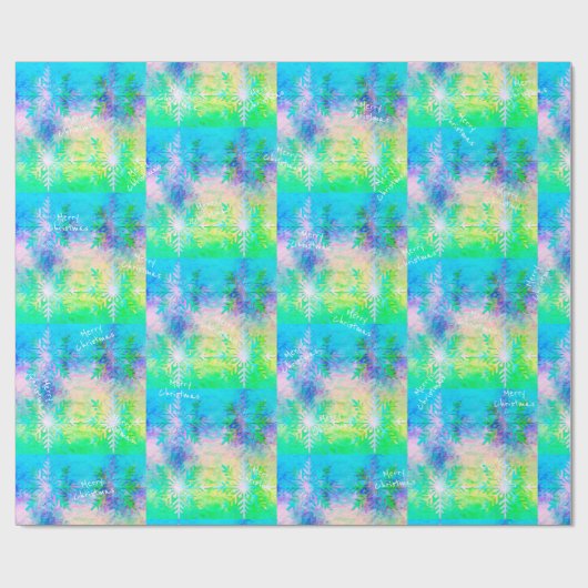 Blue White Green Fraktal Snowflake Weihnachten Geschenkpapier (Flach)
