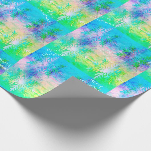 Blue White Green Fraktal Snowflake Weihnachten Geschenkpapier (Ecke)