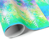 Blue White Green Fraktal Snowflake Weihnachten Geschenkpapier (Rolleneckpunkt)