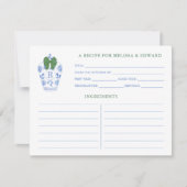 Blue White Green Ginger Jar Monogram Rezept Card Einladung (Vorderseite)