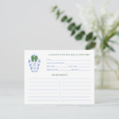 Blue White Green Ginger Jar Monogram Rezept Card Einladung (Stehend Vorderseite)