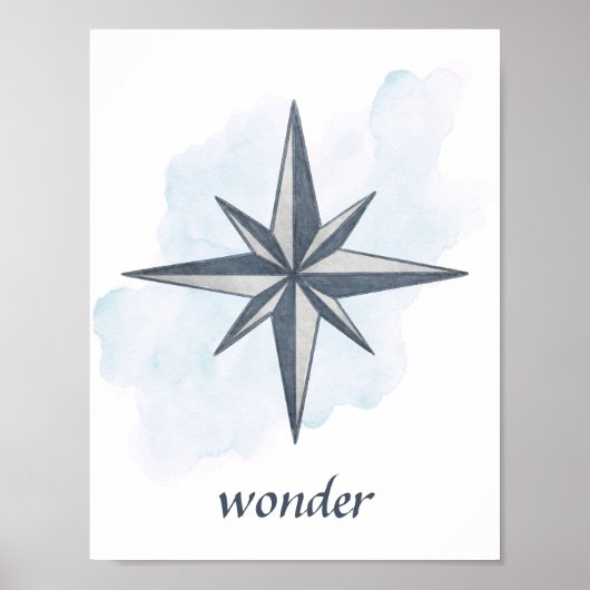 Blue White Grey Compass Rose Nautic Ocean Theme Poster (Vorne)