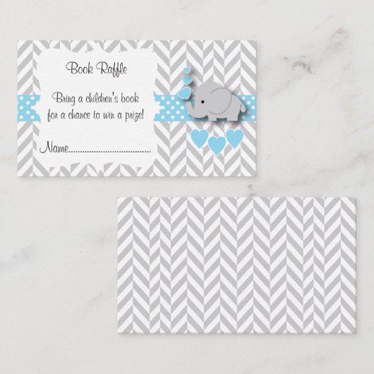 Blue, White Grey Elephant Baby Shower Book Raffle Begleitkarte (Vorne/Hinten)
