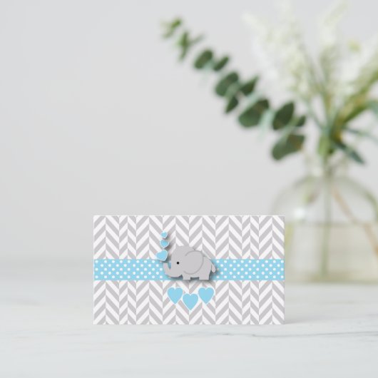 Blue White Grey Elephant Baby Shower Buy Request Begleitkarte (Stehend Vorderseite)