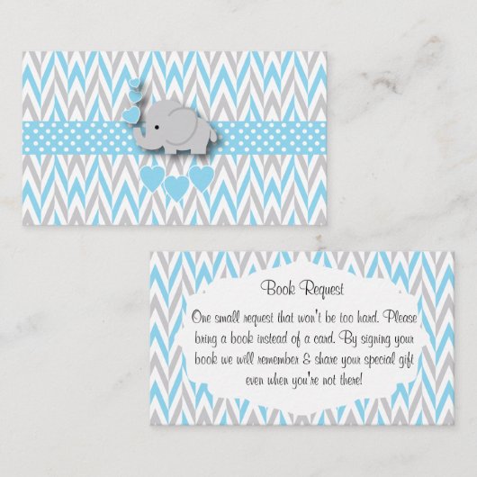 Blue White Grey Elephant Book Request Begleitkarte (Vorne/Hinten)