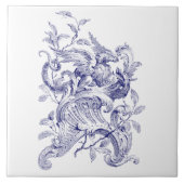Blue & White Griffin auf Rocaille Baroque Rokoko Fliese (Vorderseite)