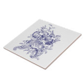 Blue & White Griffin auf Rocaille Baroque Rokoko Fliese (Seite)