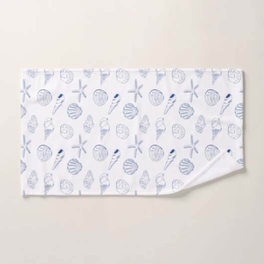 Blue White Hand Drawing Muscheln Beach Sommer Badhandtuch Set (Handtuch)