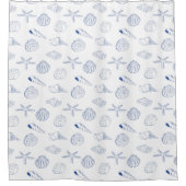 Blue White Hand Drawing Muscheln Beach Sommer Duschvorhang (Vorderseite)
