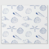 Blue White Hand Drawing Muscheln Beach Sommer Geschenkpapier (Flach)