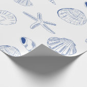 Blue White Hand Drawing Muscheln Beach Sommer Geschenkpapier (Ecke)