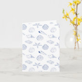 Blue White Hand Drawing Muscheln Beach Sommer Karte (Gelbe Blume)