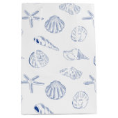 Blue White Hand Drawing Muscheln Beach Sommer Mittlere Geschenktüte (Vorderseite)