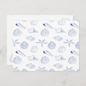 Blue White Hand Drawing Muscheln Beach Sommer Postkarte (Vorne/Hinten)