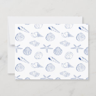 Blue White Hand Drawing Muscheln Beach Sommer Postkarte