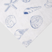 Blue White Hand Drawing Muscheln Beach Sommer Seidenpapier (Ausschnitt)