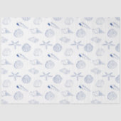 Blue White Hand Drawing Muscheln Beach Sommer Seidenpapier (Vorderseite)