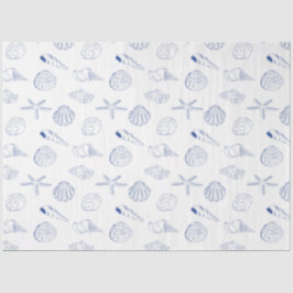 Blue White Hand Drawing Muscheln Beach Sommer Seidenpapier